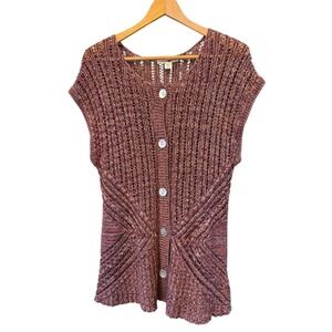 Coldwater Creek Multicolor Boho Shabby Chic Linen Blend Long Knit Vest M (10/12)